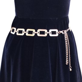 Millennials In Motion Square Metal Waist Belt for Women Chunky Belts for Dresses Jeans, Square Gold, One Size