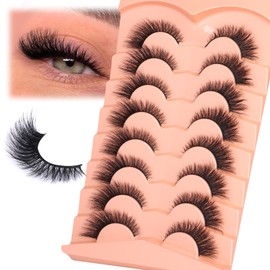 zanlufly Mink Lashes Cat Eye Fluffy False Lashes Fox Eye False Eyelashes Lashes Natural D Curl Volume Fake Eyelashes Soft Handmade Lashes that Look Like Extensions Lashes Pack