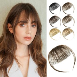 SHEDOWIG Air Bangs Hair Clip in Bangs Human Hair Extensions Flat Clip on Bangs Fringe with Temples Front Face Bangs Hair Clip for Daily Cosplay Wear Medium Brown