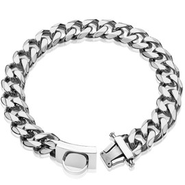 W/W Lifetime Dog Chain Collar Walking Metal Collar with Design Secure Buckle Cuban Link Strong Heavy Duty Chew Proof for Medium Dogs(19MM, 18")