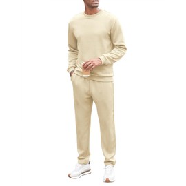Babioboa Men's Tracksuits sportswear Outfit Set 2 Piece Jogging Suit Warm Up Sweatsuits Sets with pocket(Beige,XXL)