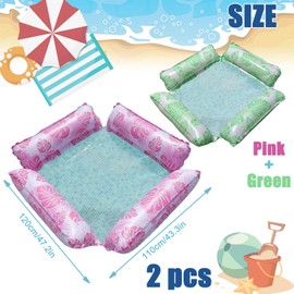 Air Mattress Pool Inflatable Hammock, Inflatable Water Hammock, Inflatable Swimming Bed, Inflatable Water Hammock Pool, Floating Hammock, for Beach Holiday Party (Pink+Green)