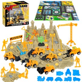 Play Sand Toys for Kids - 45pcs Playset with 1.1 lbs Realistic Sand, Truck Excavator Toy Vehicles, Including Construction Site Mat, Airplane Train Car Mold Kit and Other Accessories