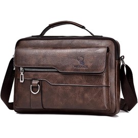 Portafolios para Hombre Maletin de Piel: Bolso Mensajero de Cuero 15 Pulgadas- Maletin Retro Cuero Impermeable Gran Capacidad, Bolsa de Mensajero de Negocios Desmontable,Laptop Bolsa de Mensajero