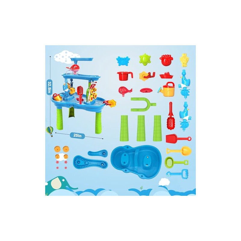 3-Tier Water Table for Toddlers 1-3, Kids Water Play Table