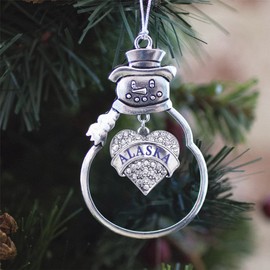 Inspired Silver - Alaska - Silver Christmas Ornament - Pave Heart Charm Christmas Tree Ornament with Cubic Zirconia - Snowman Hanging Decoration