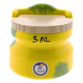 Ceramic Rambleeric Salt Shaker Kitchen Salt Shaker with Wooden Lid Ceramic Salt Shaker Original Salt Shaker Yellow Decoration Model 08 100% Handmade