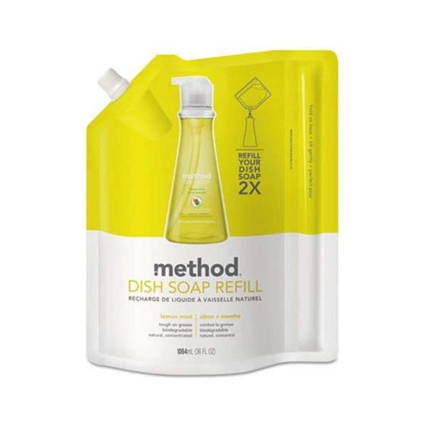 Method 01341 Dish Soap Refill, Lemon Mint, 36 oz Pouch, 6/Carton