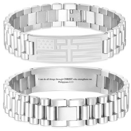 Bracelets for Men-American Flag Bracelets Engarved Bible Verse Stainless Steel Link Bracelet w/Adjust Tool Christian Religious Easter Jewelry Gifts for Son Grandson Dad Boyfriend Brother Grandpa