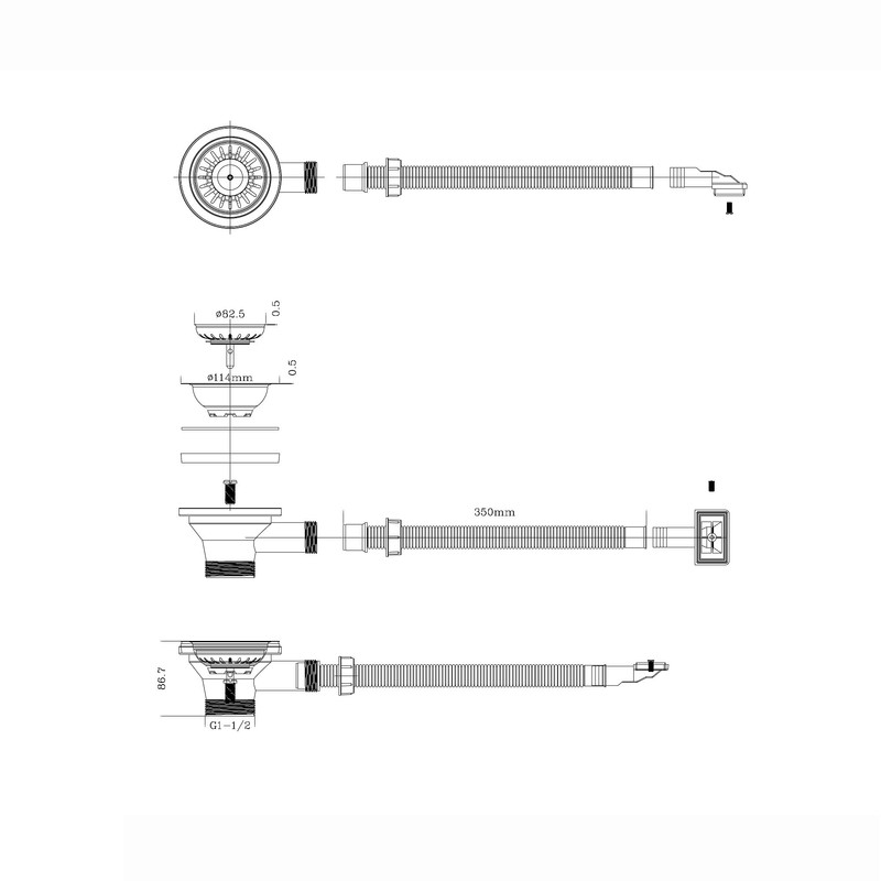 ENKI, SA021, Kitchen Sink Strainer Basket Waste Overflow Pipe Single