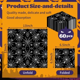 60 Pack Halloween Spider Web Paper Napkins – 13 x 13 Inch 2-Ply Disposable Black and White Spider Web Napkins for Halloween Party, Haunted House and Spooky Table Decorations