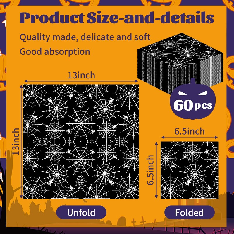 60 Pack Halloween Spider Web Paper Napkins – 13 x