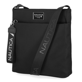 Nautica Diver Nylon Small Women's Crossbody Bag Purse with Adjustable Shoulder Strap, Black Enamel, Unit size