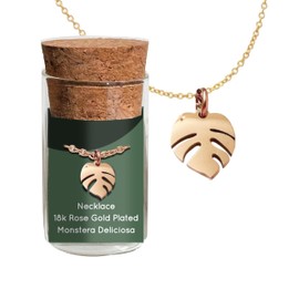 Plant Dosage Gold Plated Necklace Monstera Plant Necklace Hypoallergenic Gold Plated Jewelry for Women Dainty Leaf Necklace For Plant Lovers Sustainable & Gift-Ready Packaging (18k Rose Gold)