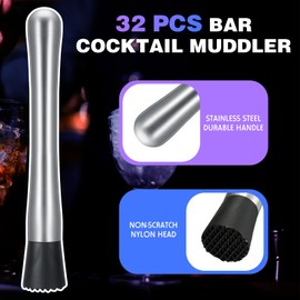 Zonon Zonon 16 Pieces 32 Pieces Muddler for Cocktails Stainless Steel Drink Muddler 8 Inch Long Mojito Tool Muller for Drinks Ice Crusher Bartender Tools Set Home Bartender Bars Accessories