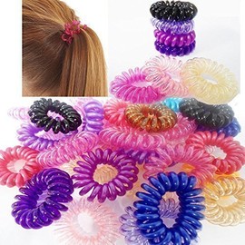 5, 10 or 25 Black or Colourful Ladies, Girls stretchy Elastic Phone Line Wire Coil Hair ponytail bands, hair ties, bobbles, gift bags by Fat-catz-copy-catz (10x colourful hair coils)