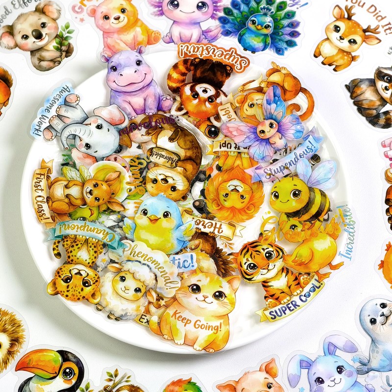 Animal Positive Affirmation Stickers - 50 Pcs Clear PET