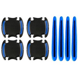 8PC Universal Car Door Edge Guards with Reflective Strip, Carbon Fiber Pattern, Scratch-Resistant, Easy Installation (Blue)