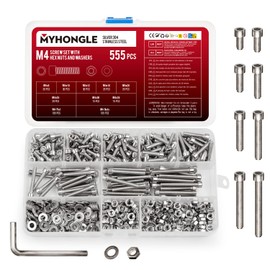 555 Pcs M4 Nuts and Bolts Set, Hex Socket Head Cap Screws Bolts and Nuts Set, Assorted Bolt and Nut Set with Washers, Stainless Steel Machine Screws Assortment Kit for Repair Fastener (M4-555)