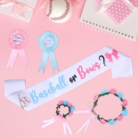 Diartpaint Baseball Baseballs or Bows Maternity Sash Mom to Be Dad to Be Corsage Pin with Flower Headband Wristband for Baseballs or Bows Baby Shower Gender Reveal Party Favor Pregnancy Photo Prop