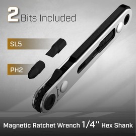 Bates- Mini Ratchet Wrench, 1/4" Magnetic 90 Degree Screwdriver, Black, Low Profile Right Angle Screwdriver for Tight Spaces