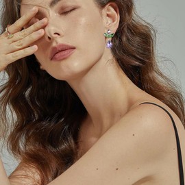 Rhinestone Earrings for Women Colourful Dainty Sparkly Crystal Leaf Teardrop Earrings Wedding Party Jewelry Gift (Purple)