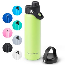 ThermoProof Double-Walled Vacuum Insulated Stainless Steel Water Bottle - Wide Mouth with Chug & Spout Lids, Dishwasher Safe, Reusable, Leakproof, Hot & Cold for Men, Women & Kids - 22oz, Fresh Mint