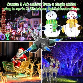 2 Pack Outdoor Plug Outlet Splitter, 3 Way Outlets Power Extender with Safe Cover, Heavy Duty Waterproof Multi Plug for Holiday Decorations, Indoor/Outdoor Use, 1875W/15A, ETL Listed, Black