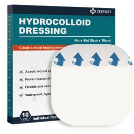 Ceeport 10 Pack Hydrocolloid Wound Dressing, 4" x 4" Ultra Thin Hydrocolloid Bandages with Self-Adhesive, Waterproof Hydrocolloid Patch for Bed Sore, Mild Burn, Blister, Acne Care