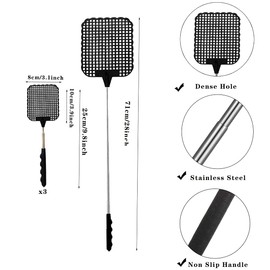 Fly Swatter, Fly Swatter, Extendible Fly Swatter, Fly Swatter, Black, Telescopic Fly Swatter for Flies Mosquitoes and Insects Pack of 3