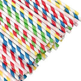 100PCS Biodegradable Paper Straws Bulk, Assorted Rainbow Colors Striped Drinking Straws for Juice, shakes, Cocktail, Coffee,Soda, Milkshakes, Smoothies,Celebration Parties and Arts Crafts Projects