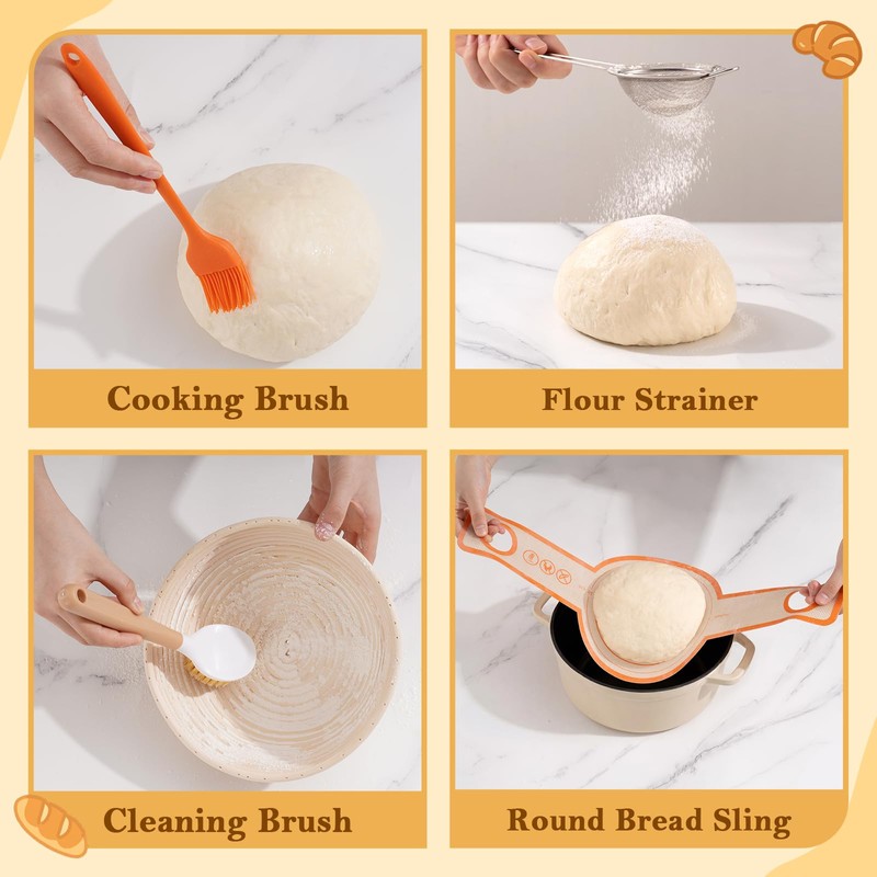 REMEIT Sourdough Starter Kit with Banneton Bread Proofing Basket Set,