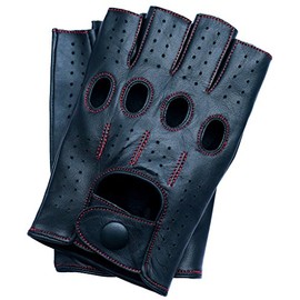 Riparo Motorsports Men's Fingerless Half Finger Driving Fitness Motorcycle Cycling Unlined Leather Gloves (X-Large, Black/Red Thread)