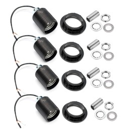 E26 E27 Light Socket,Bakelite Threaded Medium Base Lamp Holder with Shade Ring,Phenolic Medium Base E26 Fixture Socket with 6" Wire Lead for Incandescent Led Light Bulbs Replacement,Pack of 4