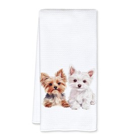 JFFTLL Yorkshire West Highland Terrier Gifts Kitchen Towels, Yorkie Westie Lover Gifts Decorative Dish Tea Towels for Kitchen, Dog Mom Gift Hand Towel for Bathroom Decor, 16x24 Inch