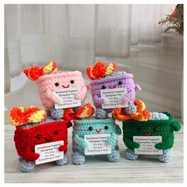 5PCS Crochet Emotional Support Dumpster Fire,Crochet Dumpster Fire,Burning Trash Can,Emotional Support Gift,Office Desk Décor,Fun Home Décor, Crochet Creation,Gift For Friends,Eco Friendly Gift