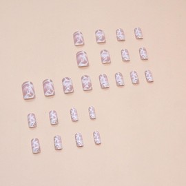 Press on Nails Fake Nails Square Glossy, Medium False Nail Tips Artificial Finger Manicure for Women and Girls in 24 pcs (White Purple Crackles)