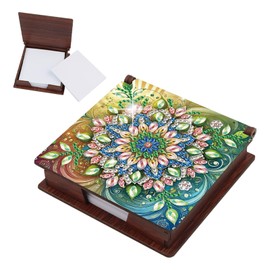 JICFDAO Diamond Painting Zettelbox 11x11cm Diamant Malerei Notizzettel Box Aufbewahrungsbox aus Holz Cube Notiz Box mit 160 Blättern Bürobedarf Organizer Mosaik Bilder Geschenk Handwerk Mandala Blumen