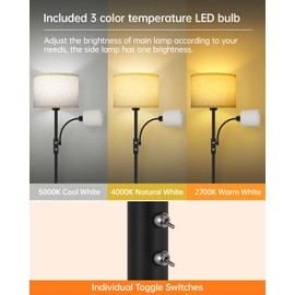 Floor Lamps for Living Room, Modern Floor Lamp with Reading Lamp(9W, 4W), 3 Color Temperature LED Bulbs, 62" Tall Standing Lamp, Beige Lampshades, Simple Pole Lamps for Bedroom/Office/Kids Room/Den