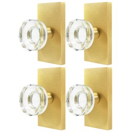 Newlaking Glass Crystal Dummy Door Knob Gold, Satin Brass Dummy Door Handles for Bifold and Closet, 4 Pack