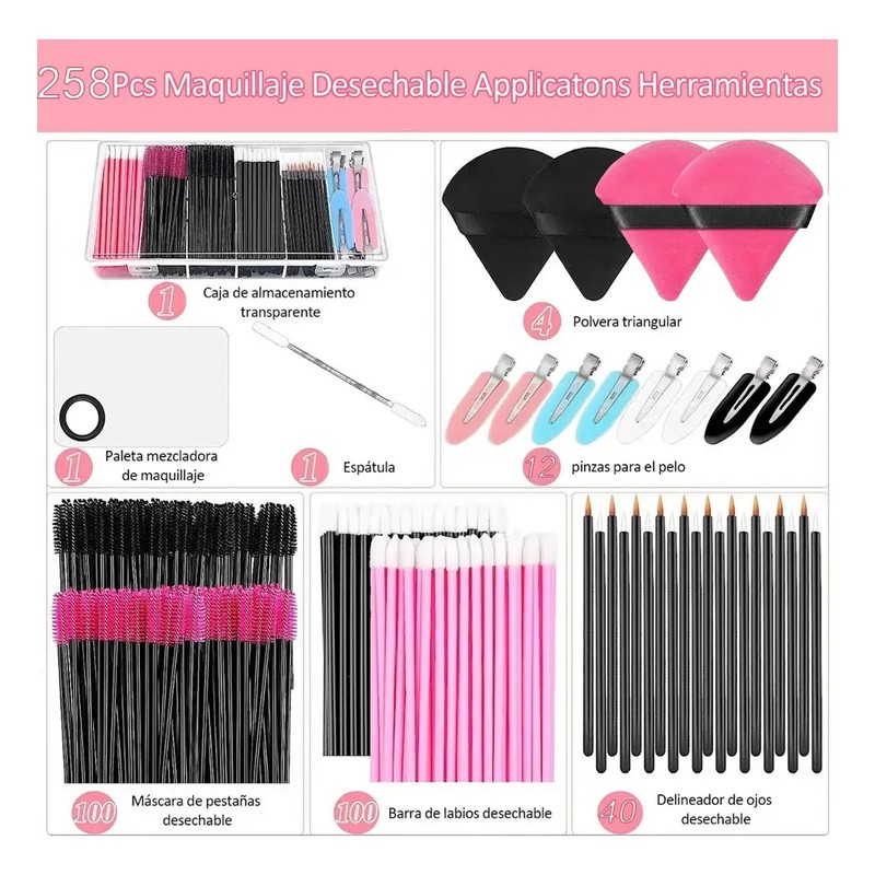 WEGALIFE Kit 258pcs De Maquillaje Profesional Contiene Espátula Y Cepillo
