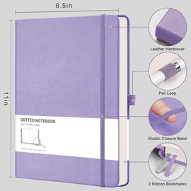 RETTACY Dotted A4 Notebook Journal -192 Pages Note Book for Bullet, Hardcover Leather Notepad with Pen Loop for Women Men Work Office School (21.5 x 27.9cm)-Light Purple