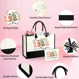 40th Birthday Gifts Women Vintage 1985 Birthday Gifts for Women Tote Bag Makeup Bag 40 Year Old Birthdays Gift for Her Mom Aunt Sister Friend