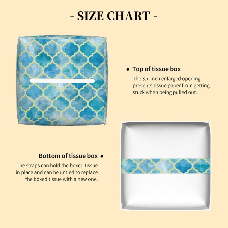Blue Moroccan Quatrefoil Tissue Box Cover Leather Tissue Box Holder