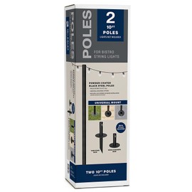 EXCELLO GLOBAL PRODUCTS Bistro String Light Poles - 2 Pack - Extends to 10 Feet - Universal Mounting Options Included