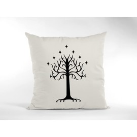The Rings Cushion Cover - White Tree of Gondor Scatter Cushion Home Accessory Pillow Bedroom Fantasy Story Movie TV - Natural Canvas 40x40cm