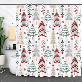 AIBIIN 180x180cm Merry Christmas Shower Curtain Pad Christmas Tree Star Snowflake Print Pattern Bathtub New Year Winter Bathroom Home Decoration Durable Polyester Material With 12 Hooks