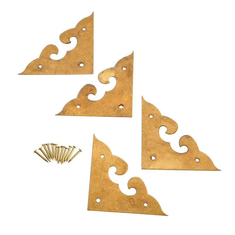 dophee 4Pcs 1.77" Brass Flat Corners Bracket, Retro Table Corner