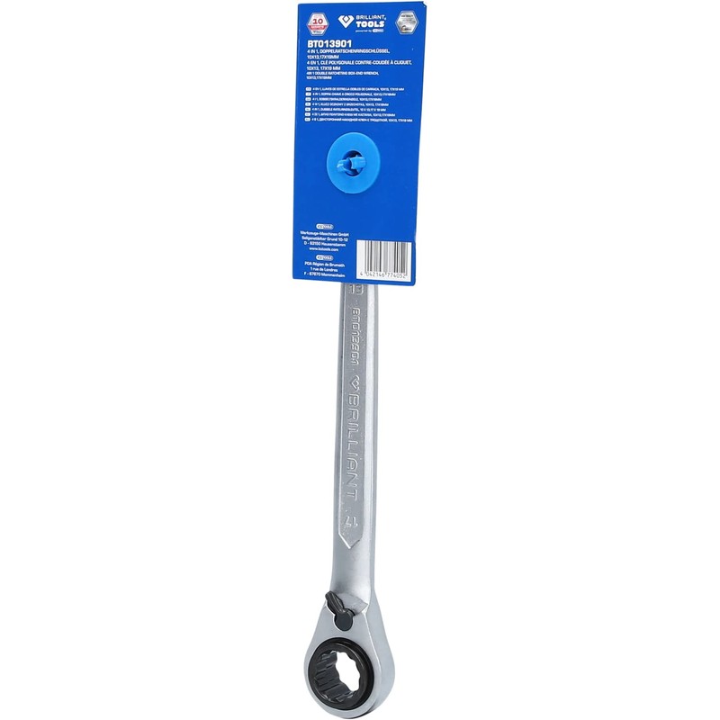 BRILLIANT TOOLS BT013901 4 in 1 Double Ratchet Ring Spanner,