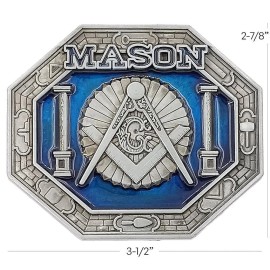hh MASON Stone Crafters Belt Buckle Masonic symbols compass Blue Templar